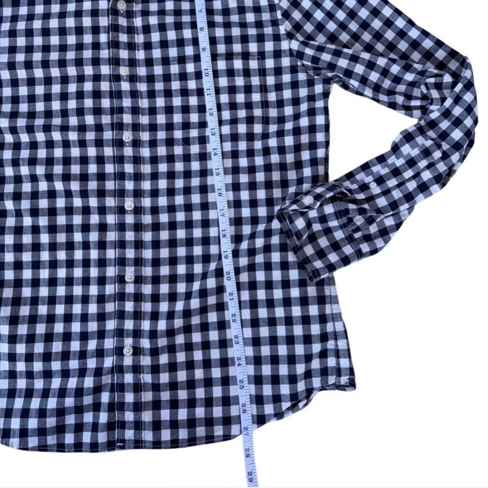 J. Crew Men Navy Blue and White Plaid Shirt Size Medium